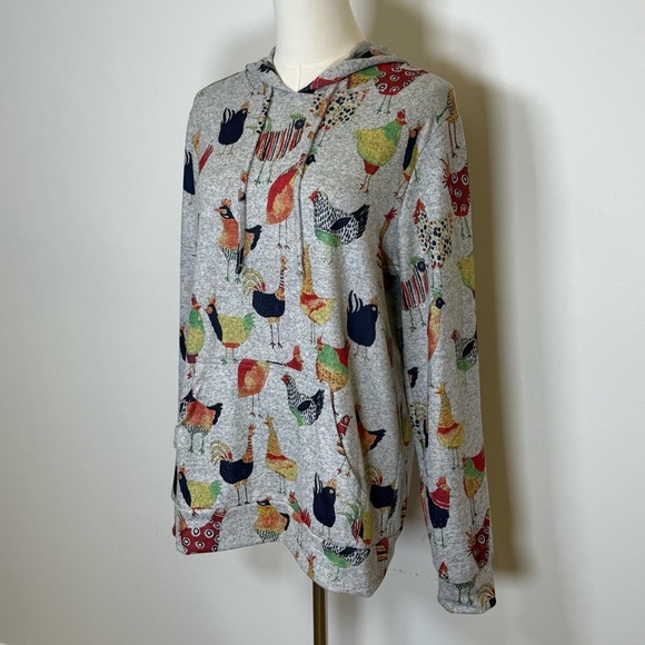 L.A. Soul Colorful Chicken Print Pullover Hoodie Soft Cozy Women’s Size Medium - Picture 2 of 11